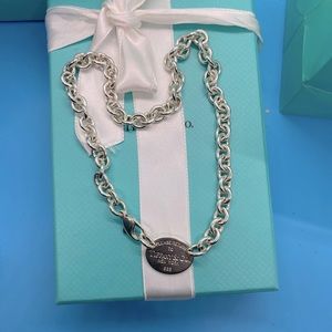 Please Return to Tiffany & Co. Oval Tag Necklace Choker Sterling Silver